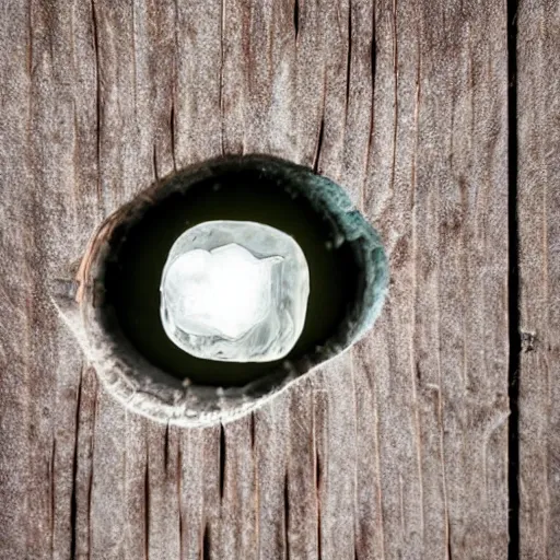 Prompt: an ice cube melting on a wooden table, 35mm lense, close view, light from above, cinematic high definition