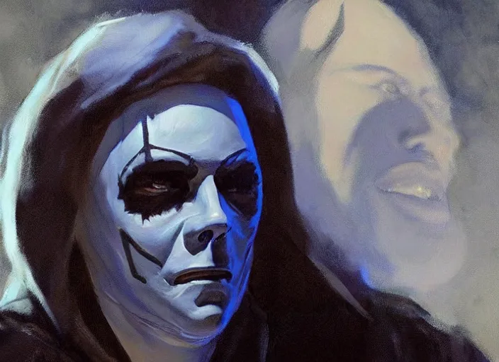 Prompt: a highly detailed beautiful portrait of michael myers by gregory manchess, james gurney, james jean