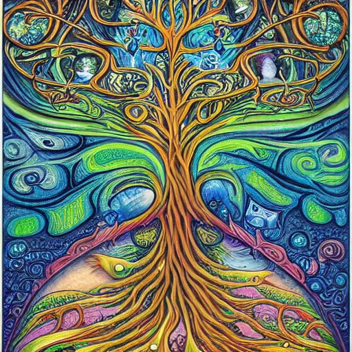 Image similar to tree of life painting by aaron brooks, chris dyer, android jones, and alex grey