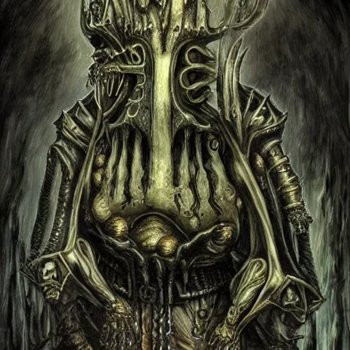 Prompt: a dark souls boss, designed by giger