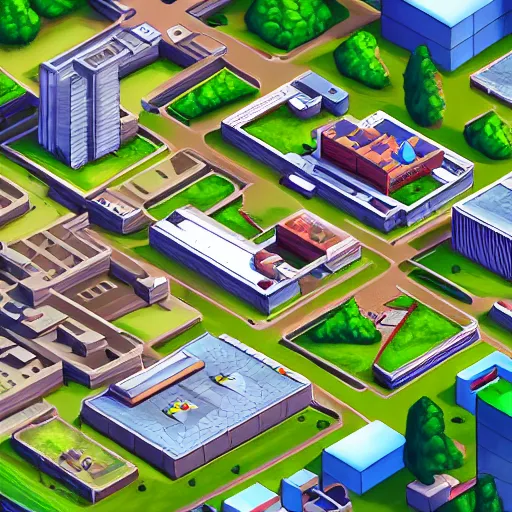 Image similar to medical building location. game illustration, gamedev, game, design, mobile game, aerial view, isometric, blizzard, easports, playrix, nexters, intricate, elegant, pixel perfect, sport game, highly detailed, amazing detail, digital painting, trending on artstation, sharp focus, 4 k