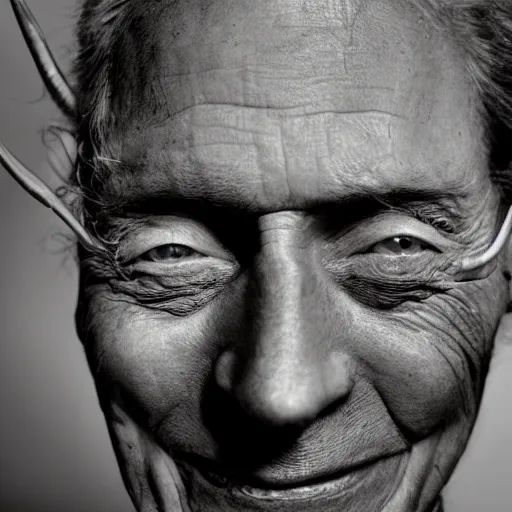 Prompt: close up portrait photo of a devil in a studio, photo by annie leibovitz