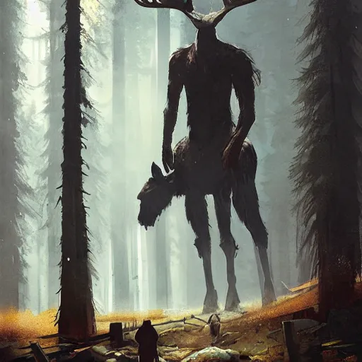 Image similar to combination of moose and man by greg rutkowski