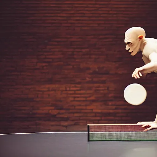 Image similar to portrait of nosferatu playing alone ping pong, sport photography