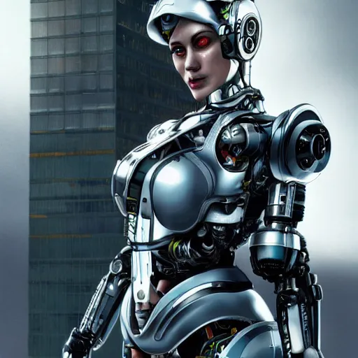 Image similar to beutiful white girl cyborg, full shot, alfred kelsner, artstaition, epic composition