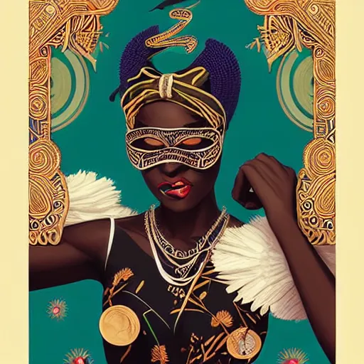 Image similar to eyo festival in heaven, nigerian, masquerade, eyo festival, yoruba illustration, medium shot, intricate, elegant, highly detailed, digital art, ffffound, art by jc leyendecker and sachin teng