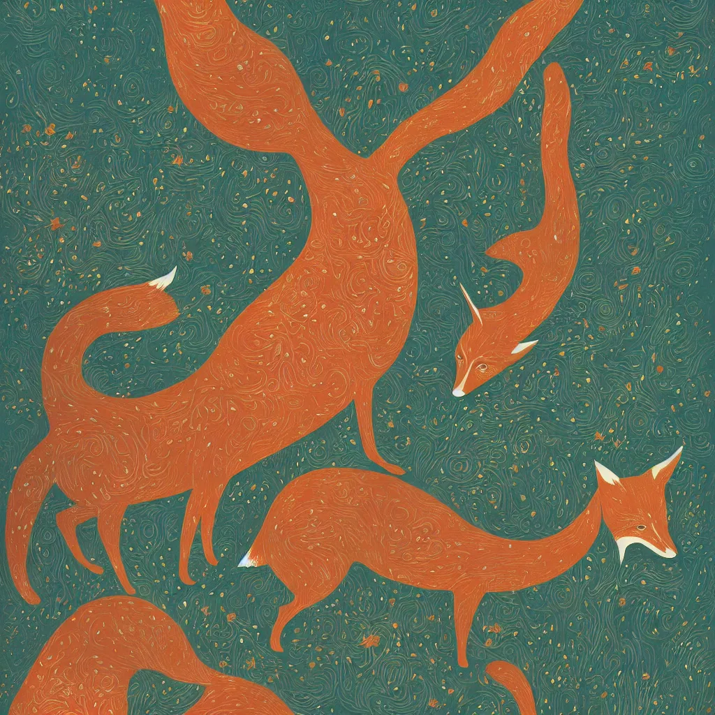 Prompt: one fox face by victo ngai