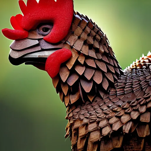 Image similar to a Rooster with the armor of a pangolin, national geographic photograph