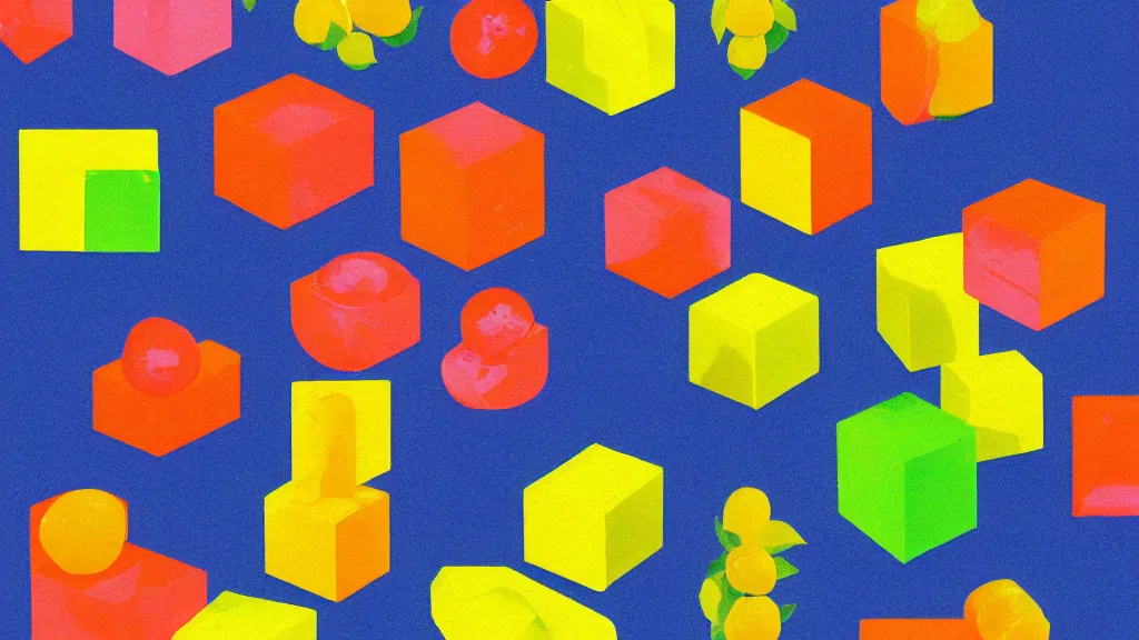 Image similar to cmyk risograph print billable citrus cube ( s ) in nature