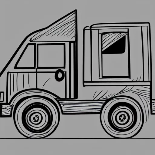 Prompt: Portrait of a well-drawn truck, children\'s style drawing, simple drawing, linear illustration LineArt vectorial,