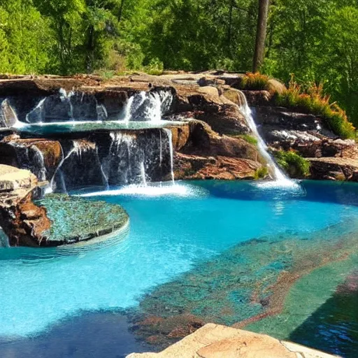 Prompt: dreaming of turquoise infinity pools and waterfalls, detailed, landscape