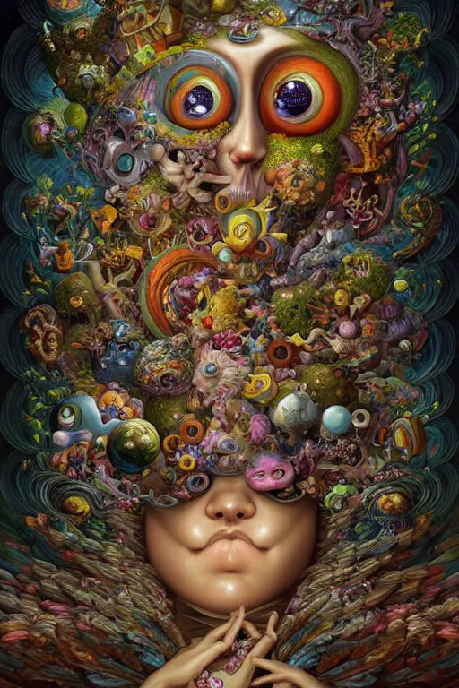 Prompt: hyper - maximalist overdetailed painting by espepelen feat naoto hattori. artstation. deviantart. cgsociety. inspired by hieranonymus bosch and heidi taillefer. surrealism infused lowbrow style. hyperdetailed high resolution render by binx. ly in discodiffusion. dreamlike polished render by machine. delusions. sharp focus.