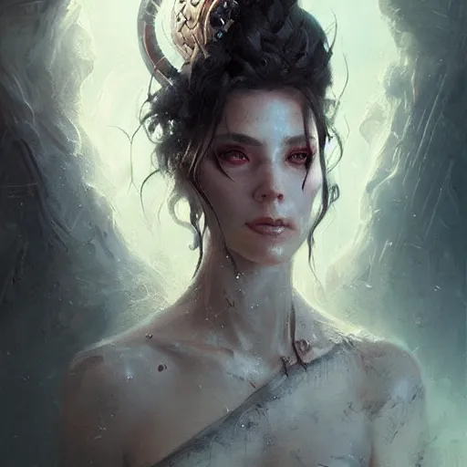 Image similar to a beautiful portrait of a death goddess by Greg Rutkowski and Raymond Swanland, Trending on Artstation, ultra realistic digital art