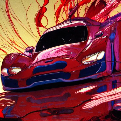 Image similar to prompt : sport car soft light painted by james jean and katsuhiro otomo and erik jones, inspired by akira anime, smooth face feature, intricate oil painting, high detail illustration, sharp high detail, manga and anime 1 9 9 9