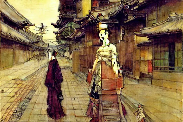 Image similar to kyoto, painting by gaston bussiere, john william waterhouse, yoji shinkawa, carl larsson