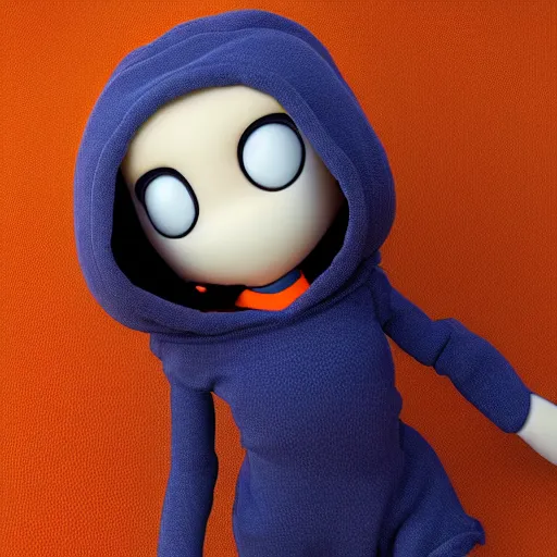 Prompt: cute fumo plush of an alien girl in a black hoodie, three point lighting, orange and blue contrast, vray