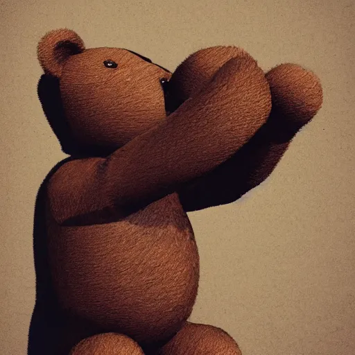 Image similar to teddy bear throwing up, photorealistic