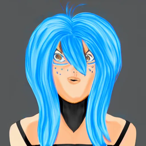 Image similar to A skunk person with blue hair, digital art,