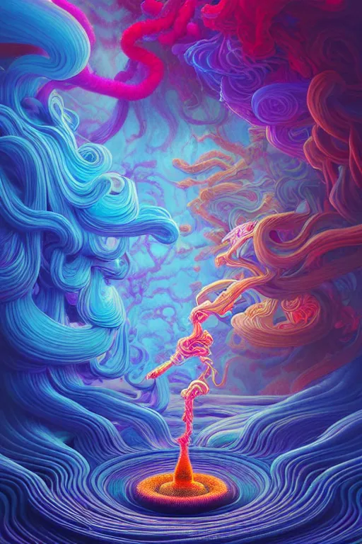 Image similar to flowing colorful liquid smoke and clouds opening portal to another dimension, dmt, psilocybin, lsd, detailed, intricate, elegant, highly detailed, digital painting, artstation, concept art, smooth, sharp focus, illustration, art by hana yata, and artem demura and beeple, octane render, unreal engine, 8 k