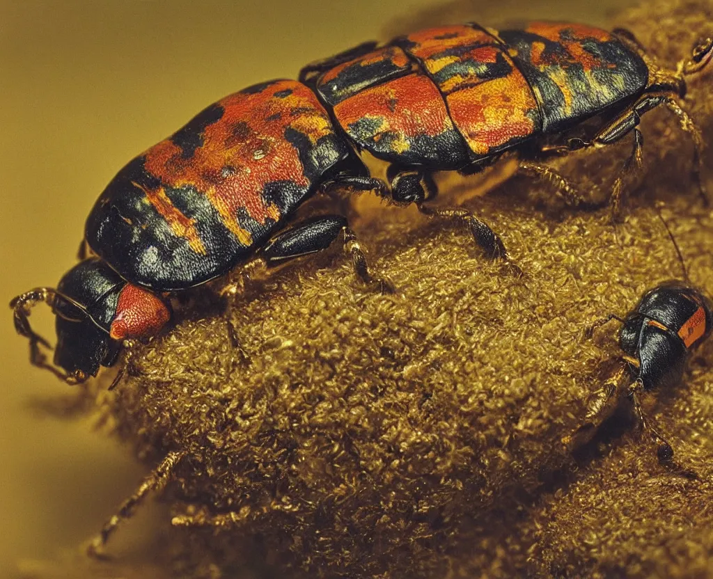 Prompt: a closeup of a beautiful colorful beetle coleoptera. high quality national geographic photograph ( ( by gustave boulanger, joaquin sorolla ) )