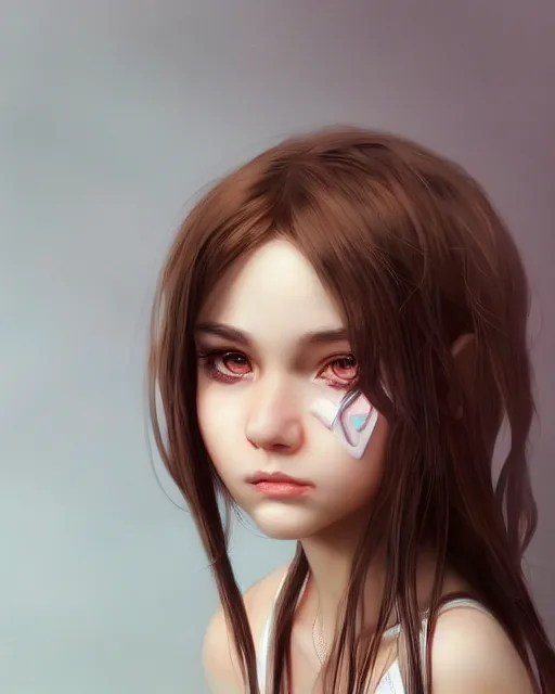 Image similar to 1 5 - year old girl with thick brown hair, large front teeth, and bright piercing brown eyes, hyper realistic face, beautiful eyes, character art, art by artgerm lau and wlop and and ilya kuvshinov and john singer sargent, hyperdetailed, symmetrical, cryengine, trending on artstation, digital art