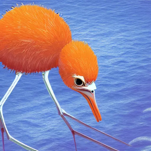 Image similar to a average tangerine colored ostrich midge in the deep sea, digital art