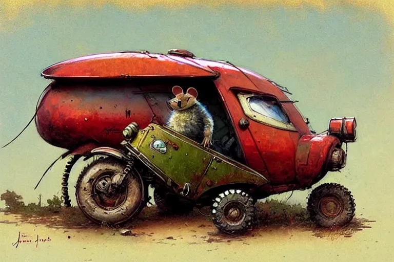 Prompt: adventurer ( ( ( ( ( 1 9 5 0 s retro future robot android mouse wagon rv offroad. muted colors. ) ) ) ) ) by jean baptiste monge!!!!!!!!!!!!!!!!!!!!!!!!! chrome red