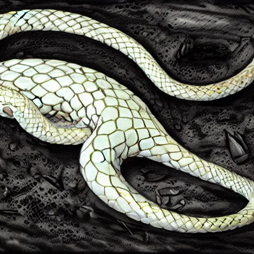 Prompt: albino white pit viper with fangs bared, gothic art, popping color, detailed, eerie, emotional, gothic, angry, highly detailed, incredibly sharp focus, Artstation, deviantart, artgem, insane detail, intense color, vibrant cartoon art, award-winning art, super precise detail, golden ratio, in the style of Pixar and Disney