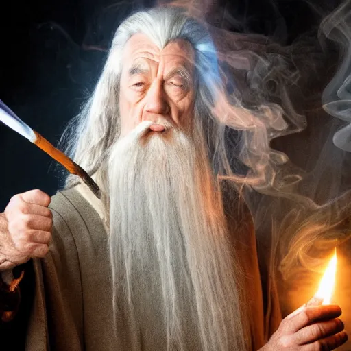 Prompt: gandalf blowing smoke circles