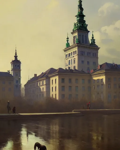 Image similar to the city of warsaw, poland. fantasy art by greg rutkowski, gustave courbet, rosa bonheur, edward hopper. faithfully depicted architecture, realistic, sharp focus, global illumination, radiant light, detailed and intricate environment, trending on artstation