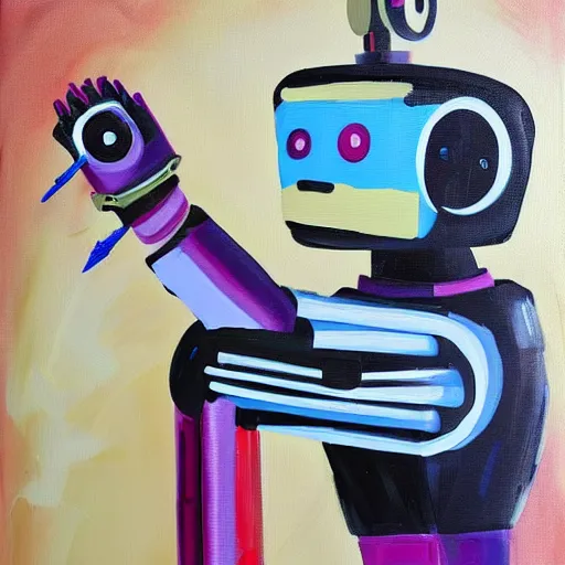 Prompt: a robot painter, painting on a canvas