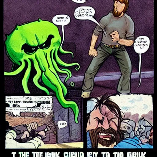 Prompt: chuck norris Fight with the giants cthulhu