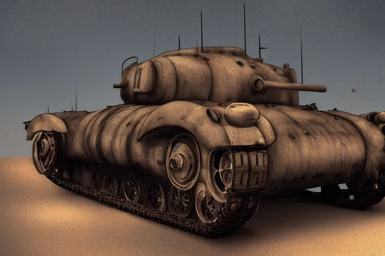 Prompt: hellfire thomas the ww 2 tank, mad max, in the style of hannes bok and doug chiang and vernon grant, trending on artstation, back lighting rear view steampunk, blueprint, muted colors, gothic, tachisme