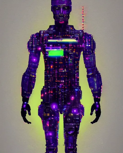 Image similar to a glitch art full body character portrait of cyborg wizard trending on artstation deviantart pinterest detailed realistic hd 8 k high resolution