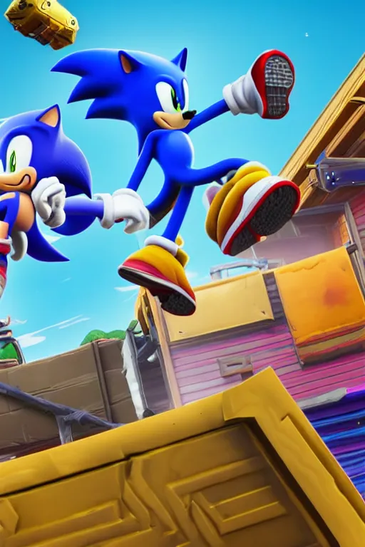 Image similar to sonic in fortnite, fortnite promotion