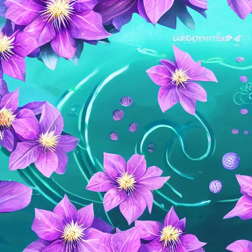 Image similar to clematis theme logo, clematis theme banner, clematis design, clematis in the deep sea, trending on artstation, warm light, lovely and cute, fantasy art, 8 k resolution