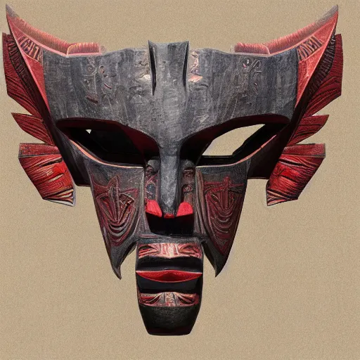 Prompt: a tribal mask in the style of Marc Simonetti