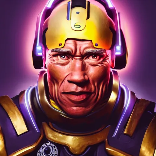 Image similar to a screenshot of arnold schwarzenegger as zenyatta in overwatch, portrait, fantasy, beautiful face, vivid colors, elegant, concept art, sharp focus, digital art, hyper - realistic, 4 k, unreal engine, highly detailed, hd, dramatic lighting by brom, trending on artstation