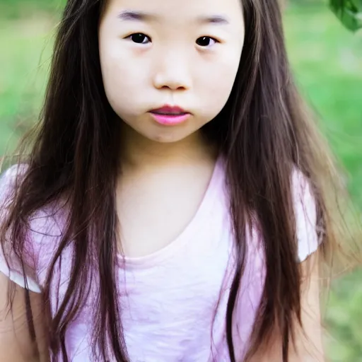 Prompt: half - white, half - asian girl, staring instensively, with a flower in her hair, award winning photography, canon eos c 3 0 0, f 4, 1 5 mm, natural light