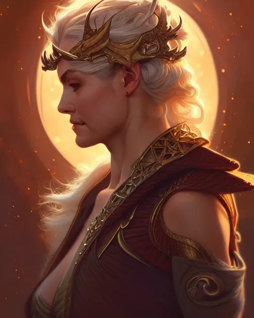 Prompt: d & d nova callisto race, fantasy character portrait, ultra realistic, intricate, elegant, highly detailed, digital painting, artstation, smooth, sharp, focus, illustration, art by artgerm and greg rutkowski and alphonse mucha