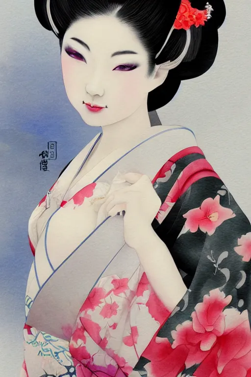 Prompt: pretty seductive geisha, digital art, 8k, character, realistic, portrait, photorealism, japan watercolour, masterpiece art