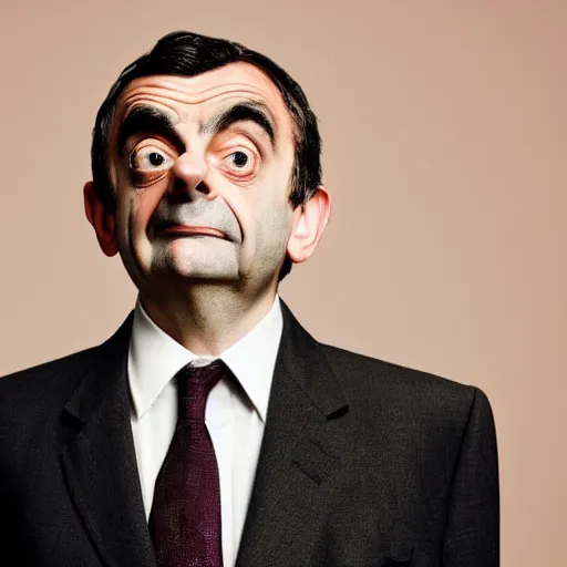 Image similar to A portrait mr bean teams up with a teenage rowan atkinson, perfect faces, 50 mm, award winning photography