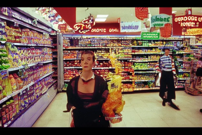 Image similar to grocery store iphone photograph with monkeybone, scene from monkeybone 2001