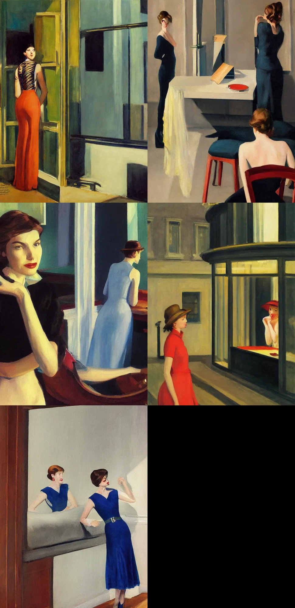 Prompt: a highly - detailed painting of a vogue magazine photoshoot by edward hopper.
