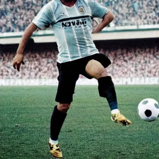 Prompt: diego armando maradona playing football in heaven