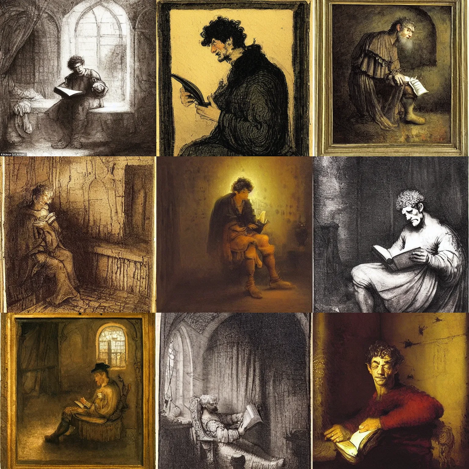 Prompt: a 1 3 th century, enigmatic, melancholic, fae king ( look like ( ( forthy years old james frain ) ), is ( ( reading an old book ) ). light dust, magnificent, hyperdetailed, theatrical, painted by rembrandt