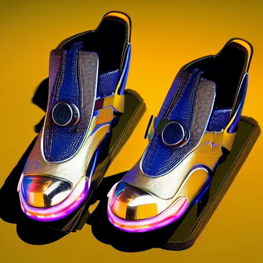 Image similar to futuristic cyber balenciaga sneakers, robot anatomy, highly detailed, 8 k, pbr, surreal, colorful, direct lighting, hyper realistic,