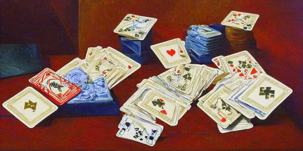 Image similar to impressive card shuffling, oil painting