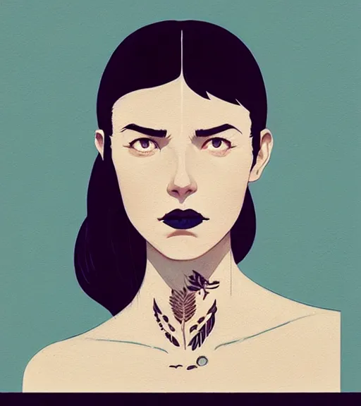 Image similar to portrait of a woman raised on the island face tatooes by atey ghailan, by greg rutkowski, by greg tocchini, by james gilleard, by joe fenton, by kaethe butcher, dynamic lighting, gradient light blue, brown, blonde cream and white color scheme, grunge aesthetic