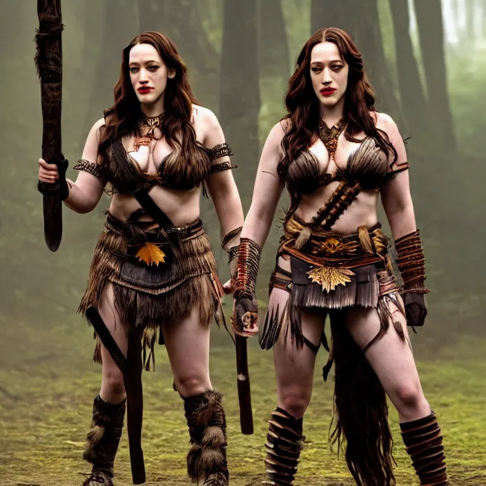 Image similar to full body photograph of kat dennings as a amazon warrior. Extremely detailed. 8k